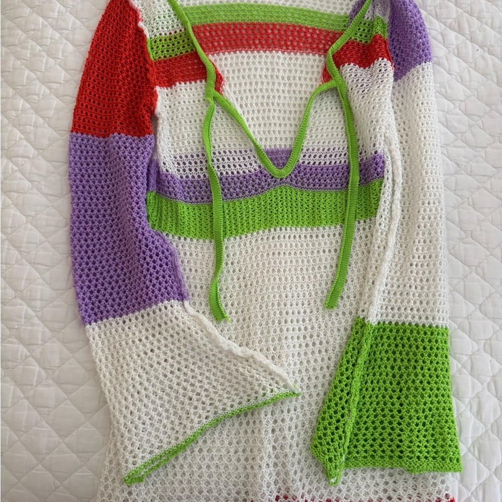 Amazon Women's Crochet Swim Coverup in White, Green, Purple, Red